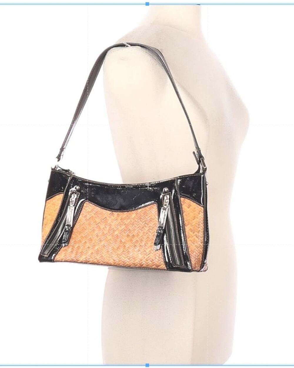 Etienne Wicker Purse HandBag Pocket Zip Shoulder bag Black Patent Leather